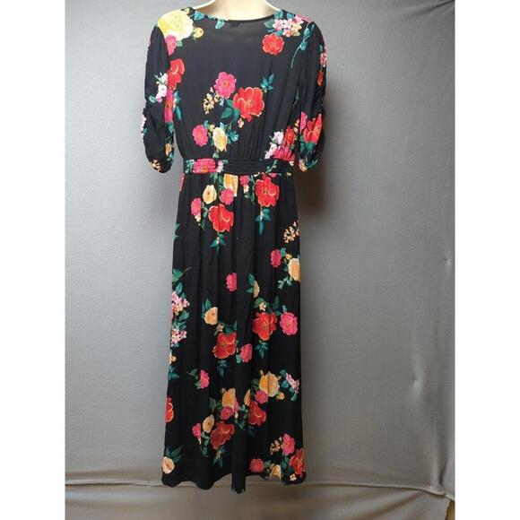 Old Navy Black Floral Babydoll/ Empire Dress M Asymmetrical Maxi Fairy Goth Ruch - Picture 6 of 9